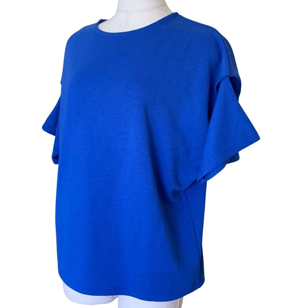 Oversized Royal Blue Tee Soft Knit Layered Sleeves Minimal Vibe (M) - Picture 2 of 7